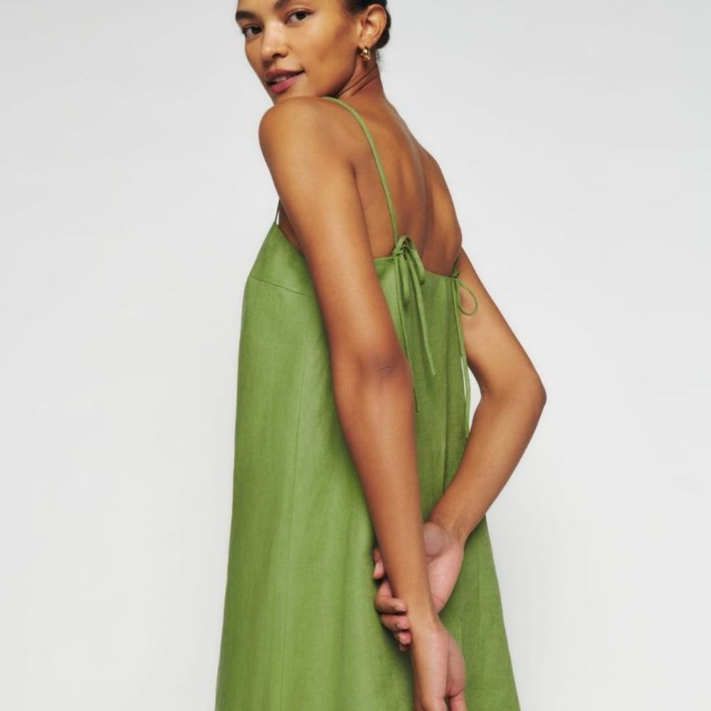Reformation Aubree Green 100% Linen Mini Dress - Medium